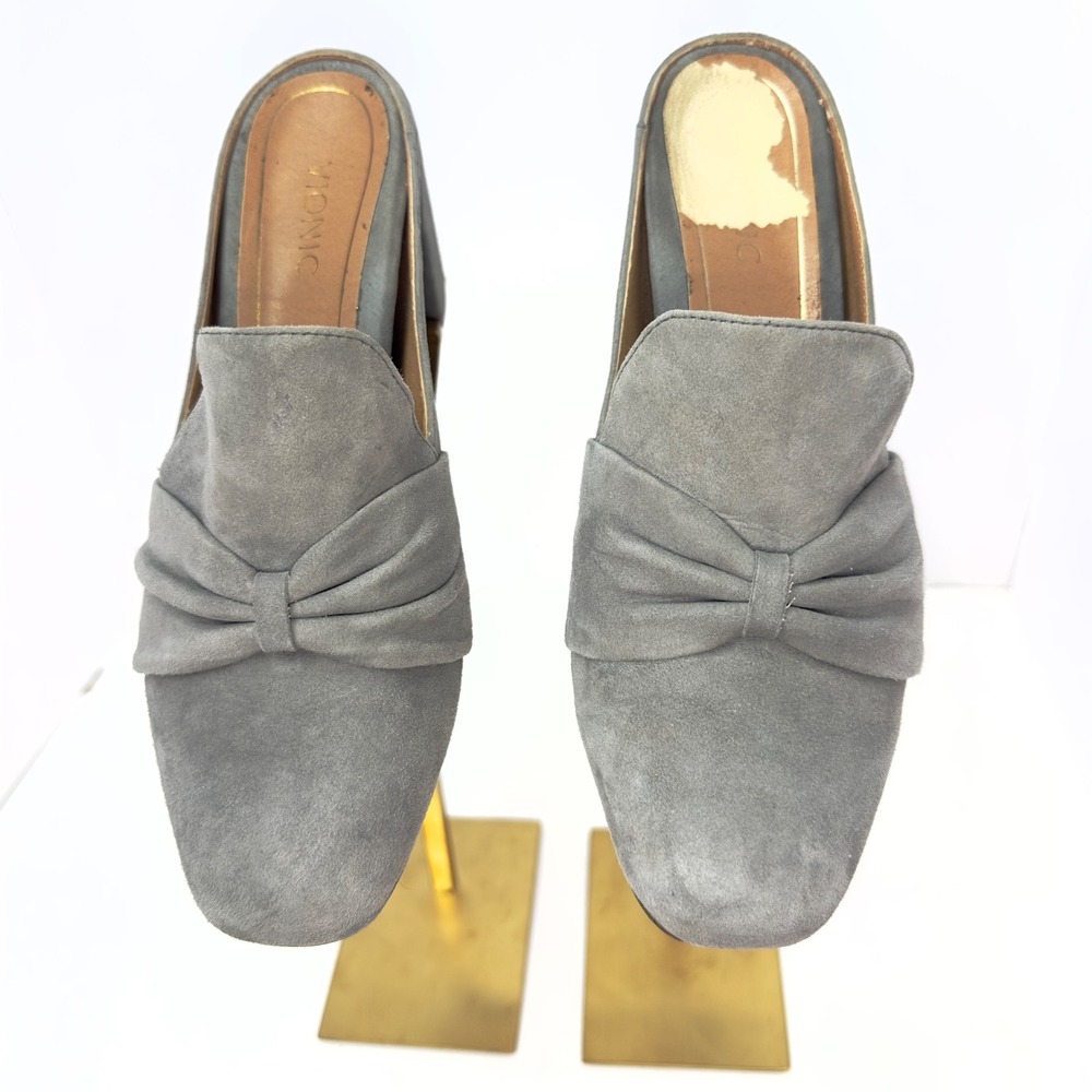 Vionic Presley Grey Suede Bow‎ Block Heel Mules Loafers VS338-1 Womens Size 8